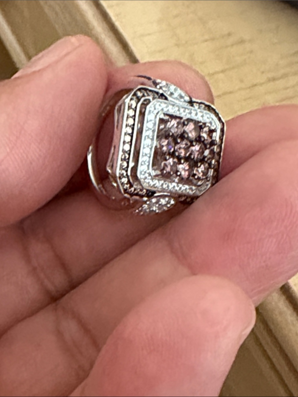 Diamond-Style Cluster Cocktail Ring in White and Brown